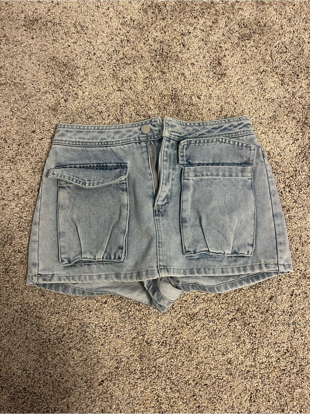 Light Wash Denim Shorts with Front Patch Pockets